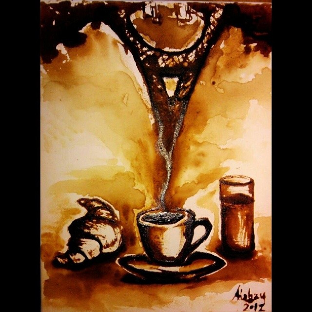 Dejeuner a Paris 23x30.5 cm For sale ... more coffee paintings at http://coffee-art.alahay.org
