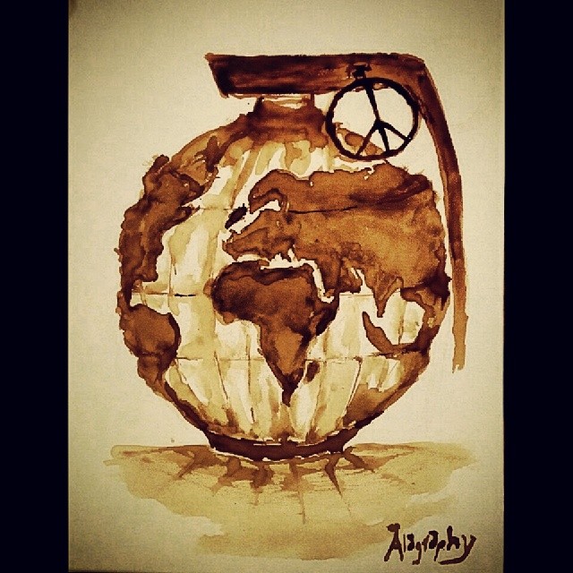 Peace is holding us together 23x30 cm ... more coffee paintings at http://coffee-art.alahay.org