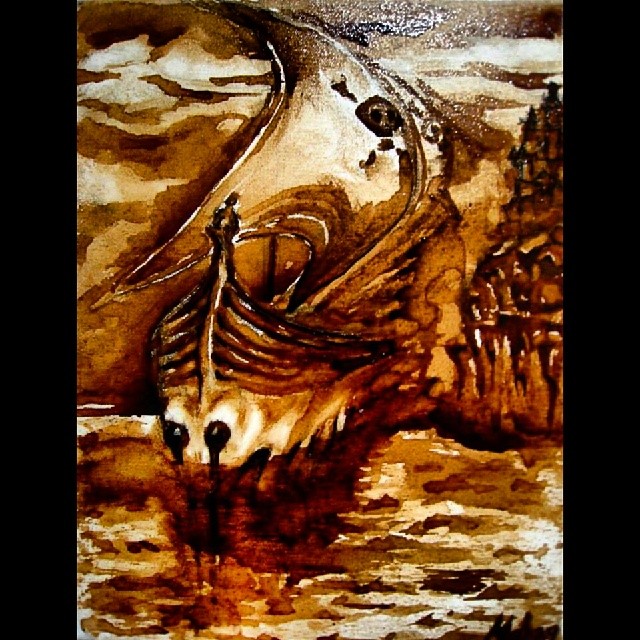 Piracy Metamorphosis 23x30.5 cm Available in the U... more coffee paintings at http://coffee-art.alahay.org